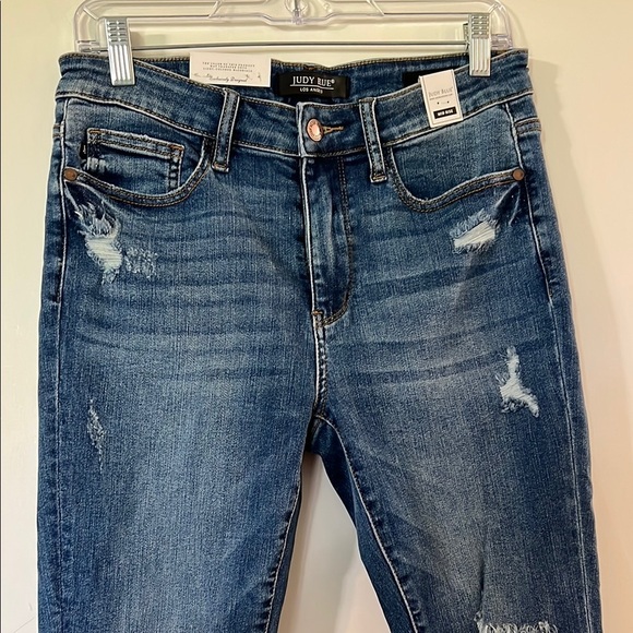 Judy Blue Medium Blue Distressed Ankle Jeans - Picture 3 of 11